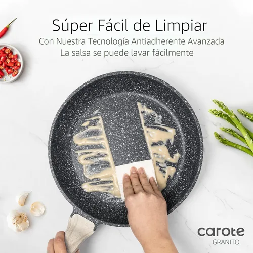 Miniatura 5 de CAROTE - Sartén antiadherente de 8 pulgadas con tapa de vidrio, sartén para huevos y tortillas, utensilios de cocina de granito, libre de PFOA