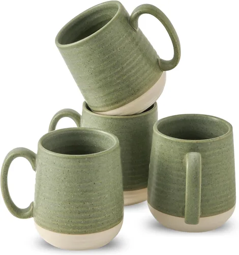 Juego de tazas de café de cerámica grandes - Juego de 4 tazas de café de porcelana de 15 oz con asa, perfectas para capuchino, té, moca, bebidas
