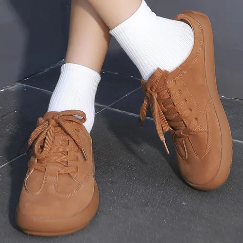 Miniatura 5 de UBFEN Pantuflas de piel de ante con soporte de arco para mujer, cómodas, para interiores y exteriores, con cordones
