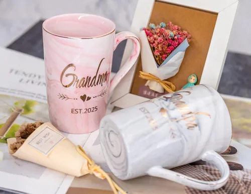 Miniatura 2 de Tazas para abuela y abuelo EST 2025 – Juego de tazas de café con anuncio de nuevo abuelo, regalos elegantes para baby shower, día de la madre, día