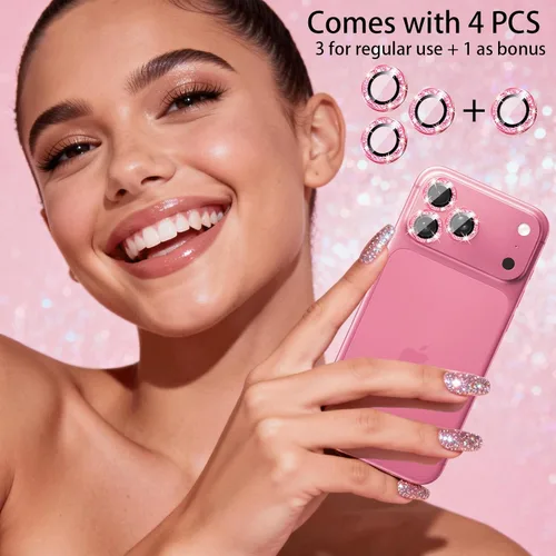 Miniatura 2 de Compatible con iPhone 12 Pro Max, protector de lente de cámara rosa, Apple iPhone 12 Pro Max, protector de lente con purpurina, accesorios