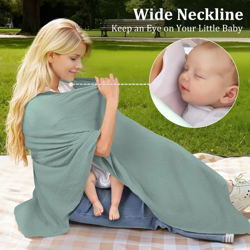 Miniatura 5 de Muslin Cobertura de Lactancia para Amamantar, Cobertura de Pecho de Algodón Suave y Transpirable para Mujeres, Cobertura de Lactancia con Total Verde