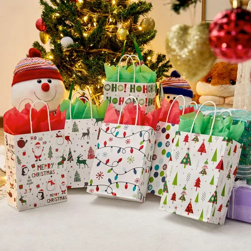 Miniatura 5 de SUNCOLOR 30 pequeñas bolsas de regalo de Navidad con papel de seda