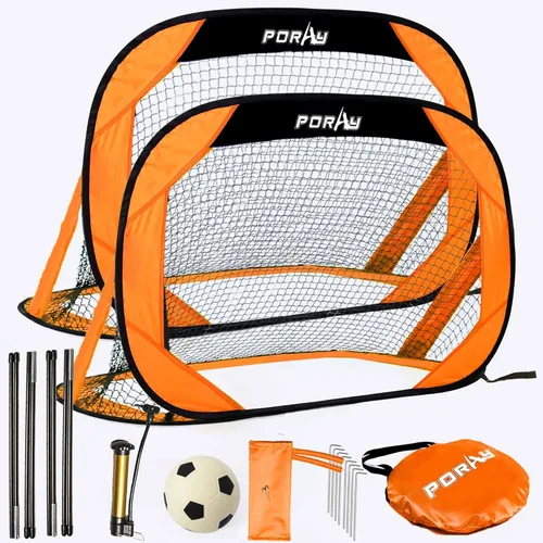 Miniatura 9 de Porayhut Juegos de portería de fútbol y pelotas desplegables para entrenamiento, juego de 2, fácil montaje con bolsa de transporte compacta, regalo