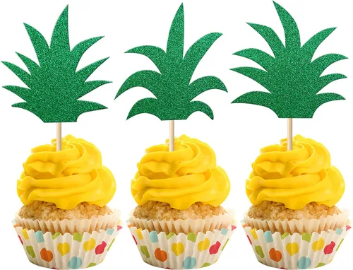 Miniatura 9 de Rsstarxi Paquete de 25 adornos tropicales para cupcakes Luau con decoración de pastel de flamenco de feliz cumpleaños, palmera, flamenco, piña