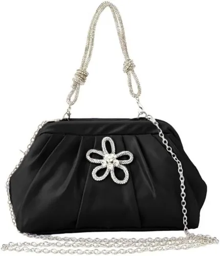UMREN Bolso de noche con diamantes de imitación de cristal para mujer, estilo vintage, plisado, de satén, formal