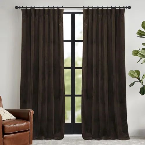 Miniatura 30 de RYB HOME Cortinas elegantes de terciopelo verde de 108 pulgadas de largo, bloqueo de luz, aislamiento térmico, elegantes cortinas de terciopelo