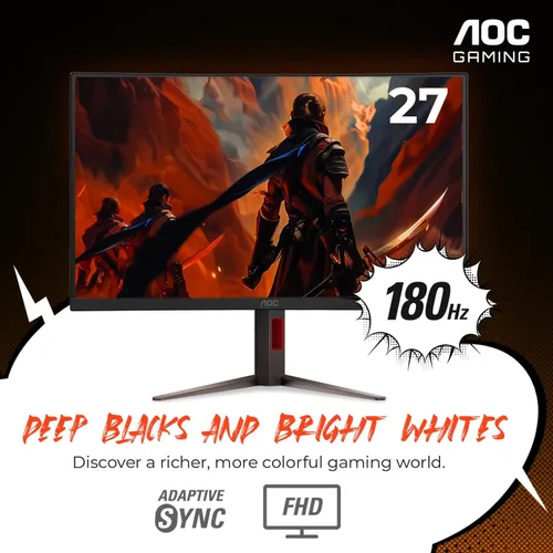 Miniatura 2 de AOC C27G4H Monitor de juegos curvo de 27", FHD 1080p, 180Hz, sincronización adaptativa, altura ajustable, garantía de 3 años sin píxeles muertos