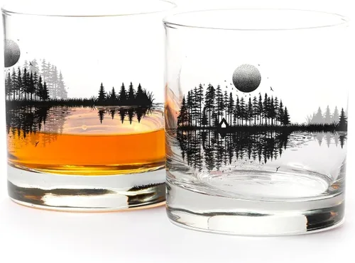 Miniatura 17 de Juego de vasos de whisky Black Lantern Buffalo Landscape de 2 vasos de 11oz con base pesada para bourbon, whisky y cócteles Regalo