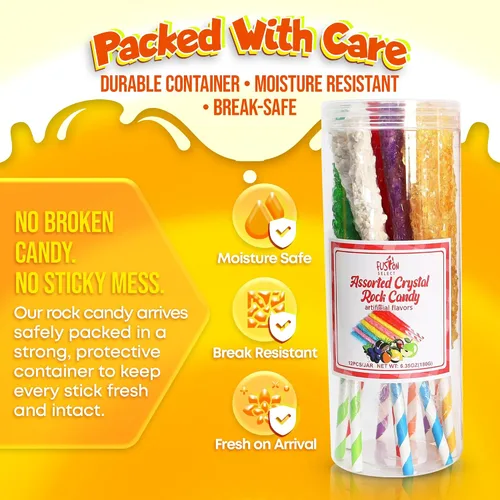 Miniatura 7 de Fusion Select Crystal Rock Candy Sticks - Bocadillos dulces de piruletas de azúcar duro con sabores fuertes, 12 caramelos surtidos extra grandes