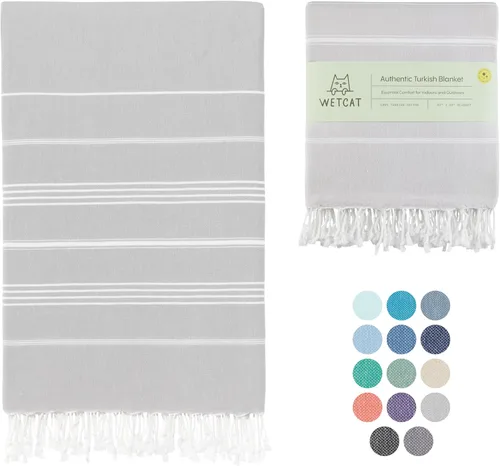 Miniatura 53 de WETCAT Toalla de playa original turca (39 x 71) – Peshtemal prelavado, 100% algodón, muy absorbente, de secado rápido y ultra suave, seguro