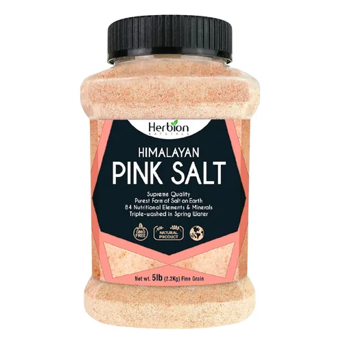 HERBION Naturals - Sal rosa del Himalaya de grano fino en frasco, sin OMG, calidad suprema sin químicos, vegana, certificada Kosher, sal pura de