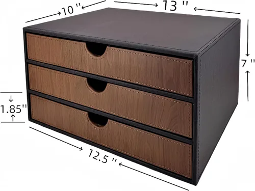 Miniatura 2 de Organizador de escritorio de cuero de 3 cajones con soporte para archivos A4, caja de almacenamiento modular apilable para suministros de oficina