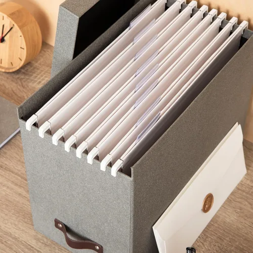 Miniatura 5 de Bigso Box of Sweden Organizador de archivos con elegante asa de cuero, caja organizadora de aspecto escandinavo que incluye 8 archivos colgantes