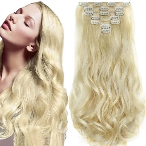 Miniatura 28 de SYXLCYGG Extensiones de cabello rubio, 2 unidades, extensiones de cabello con clip de 22 pulgadas, 5 onzas, lacio, sintético, esponjoso, rubio