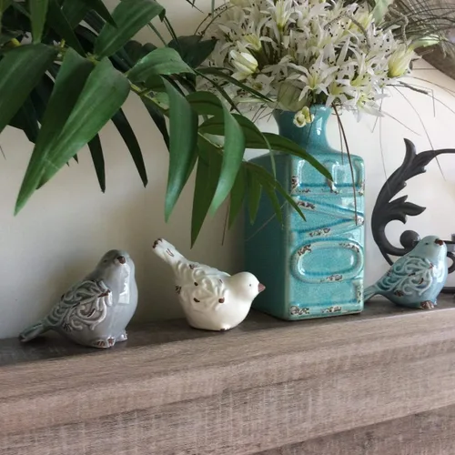 Miniatura 5 de Figura de pájaro de cerámica con acabado envejecido, decoración del hogar, juego surtido de 3