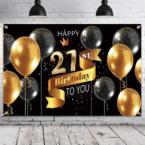 Miniatura 21 de Cartel de fondo de feliz cumpleaños 15 – Suministros de decoración de fiesta de cumpleaños 15 para niños – Oro negro 3.9 x 5.9 pies