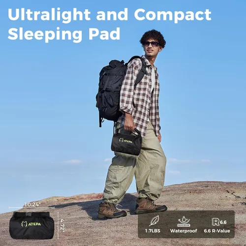 Miniatura 6 de ATEPA ThermAir Pro - Colchoneta de dormir aislada para mochileros, 6.6 R-Value 4 pulgadas de grosor, ultraligero y silencioso, colchón de aire