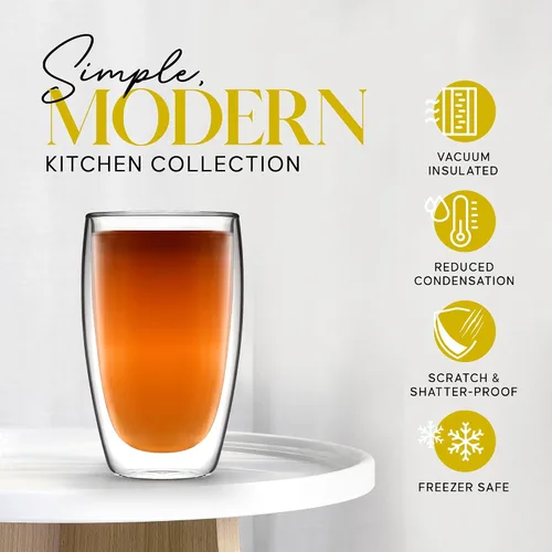 Miniatura 8 de Kitchables Juego de 2 tazas de café de vidrio de doble pared, tazas de café de vidrio aisladas de 15 onzas para capuchino, latte, té, café expreso