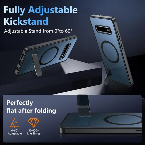 Miniatura 3 de BESINPO Funda magnética para Samsung Galaxy S10 Plus, [con patada invisible incorporada][grado militar a prueba de golpes] Funda delgada translúcida