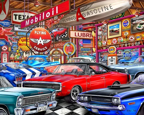 Springbok Muscle Car Museum - Rompecabezas de 1000 piezas para adultos, autos clásicos, piezas de corte único, fabricado en Estados Unidos Museo de