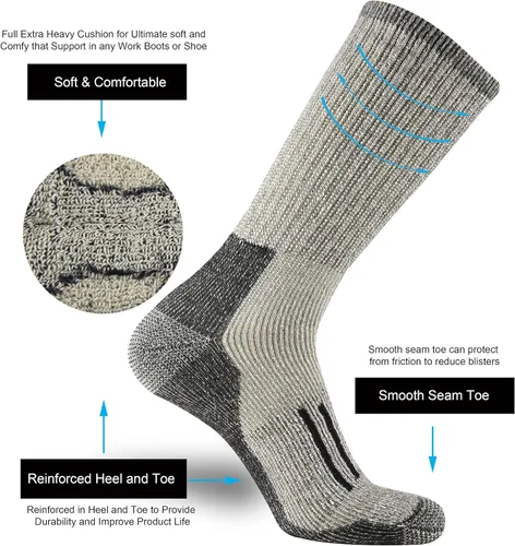 Miniatura 5 de ONKE Calcetines acolchados de lana merino para hombre, para senderismo, todas las estaciones, botas de trabajo, pesadas, gruesas, térmicas, absorben
