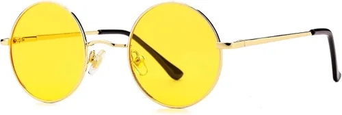 Miniatura 2 de Gleyemor John Lennon - Gafas de sol polarizadas pequeñas redondas para hombres y mujeres, diseño de círculos hippie, color rojo y amarillo