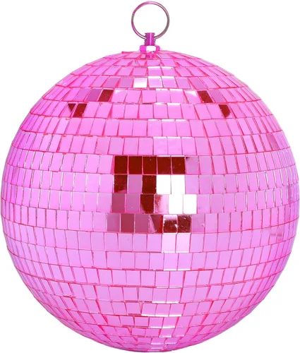 DJBoomy Bola de discoteca de espejo colgante de 8 pulgadas: bolas de discoteca rosadas, bola de espejo con anillo colgante para decoración de