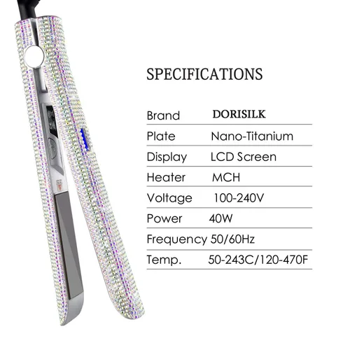 Miniatura 5 de DORISILK Plancha plana de titanio para cabello, plancha de pelo a alta temperatura de 480 °F, plancha aplanadora con diamantes de imitación, Ab