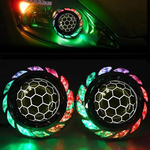 Lente de proyector de panal azul de 2.5 pulgadas, mini lente de proyector bixenón con decoración de cubierta de 3.0 pulgadas para accesorios de Negro