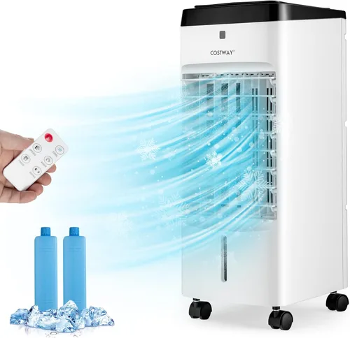 COSTWAY Enfriador de aire evaporativo, 3 en 1 portátil, silencioso y humidificador con control remoto, 4 modos, oscilación de 70°, temporizador de