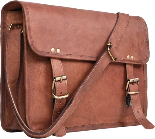 Bolso bandolera pequeño de piel auténtica, color marrón, perfecto para iPad y laptop pequeña, bolso de hombro vintage envejecido (14 pulgadas)