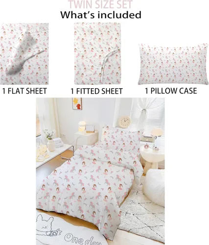 Miniatura 2 de Juego de sábanas tamaño individual para niños y niñas, sábanas para niños, linda sábana de cama, incluye sábana plana, ajustable y funda