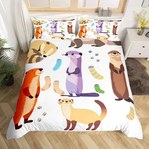 Miniatura 14 de Erosebridal Juego de ropa de cama de hurón para niños, funda de edredón de animales salvajes, bonita funda de edredón de vida silvestre para niños