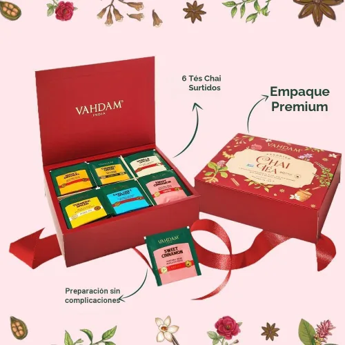 Miniatura 4 de VAHDAM, Paquete surtido de té Chai (6 deliciosos sabores, 36 bolsas de té piramidales ecológicas) con cafeína, sin gluten, sin OMG, mezclas de té