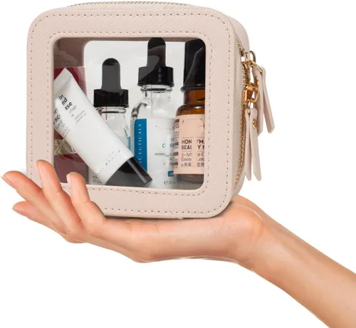 Miniatura 6 de Juego de bolsas de maquillaje transparentes de viaje, bolsa de cosméticos aprobada por la TSA con cremallera, bolsa de maquillaje portátil, bolsa