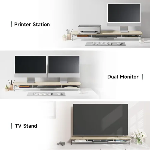 Miniatura 5 de Fenge Soporte Elevador de Monitor de Acrílico, Soporte de Monitor Dual de 42.5 Pulgadas con Almacenamiento de Metal, Elevador de Computadora de Roble
