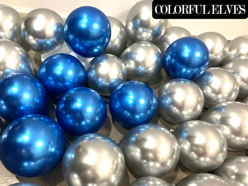 Miniatura 5 de 100 globos pequeños de color azul metálico de 5 pulgadas, cromados, mini globos brillantes de helio para decoraciones de fiestas A3-azul