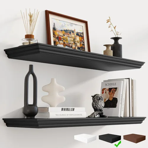 Miniatura 17 de Fun Memories Estantes flotantes de 24 pulgadas de largo, 9.3 pulgadas de profundidad, estantes flotantes de corona clásica para pared, estantes