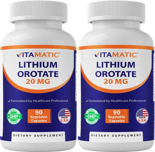 Vitamatic Orotato de litio 20 mg, 90 cápsulas – Cápsulas Veggie Caps, sin OMG, sin gluten, paquete de 2