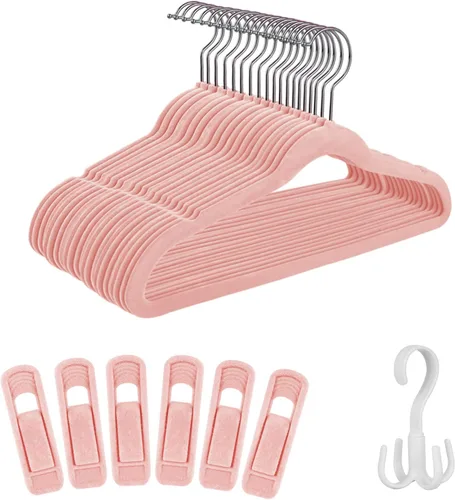 Tinfol Perchas de terciopelo para niños, paquete de 30 perchas antideslizantes de 14 pulgadas para armario, colgador de fieltro ultra fino con 6