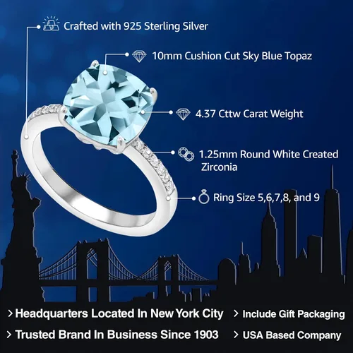 Miniatura 25 de Gem Stone King Anillo de compromiso de plata de ley 925 con piedra preciosa de corte cojín de 0.39 pulgadas Anillo de compromiso de aniversario