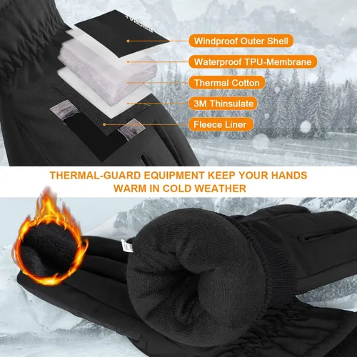 Miniatura 4 de anqier Guantes de invierno -30, impermeables, resistentes al viento, guantes térmicos para pantalla táctil, para esquí, senderismo, correr, hombres