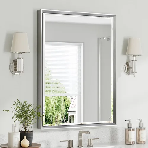 Miniatura 11 de Espejo de baño negro, espejo de baño biselado de 16 x 24 pulgadas para pared, espejo con marco negro antioxidante para decoración de baño, sala