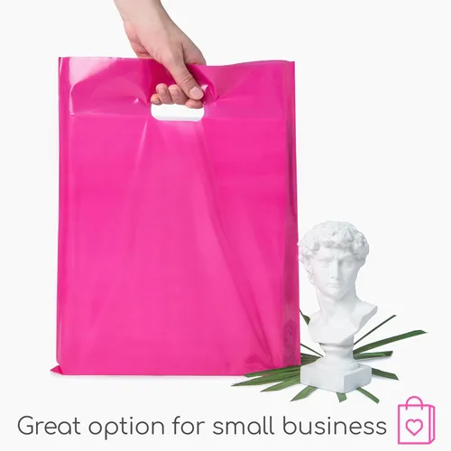 Miniatura 2 de Choice Marts 100 bolsas rosadas para pequeñas empresas de 2 mil, 12 x 15 pulgadas, bolsas de compras al por menor de color rosa brillante con asas
