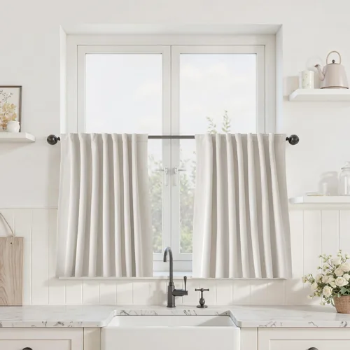 Miniatura 65 de UHITECH Cortinas cortas de lino de 24 pulgadas de largo para ventanas pequeñas de granja, cortinas opacas modernas para sala de estar, pestañas