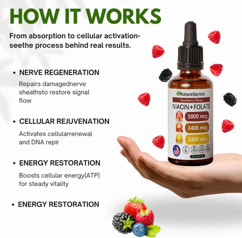 Miniatura 4 de Relify NatureSecrets B12 B6 B1 Gotas líquidas – Complejo B sublingual con B12, B6, B1, niacina y ácido fólico, metilcobalamina 5000 Mcg, 27,200 Mcg