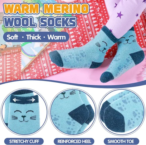 Miniatura 21 de ANTSANG Calcetines de Lana, Calcetines Térmicos Cálidos y Gruesos Tipo Crew Boot para Niños Pequeños, Niños y Niñas, 6 Pares