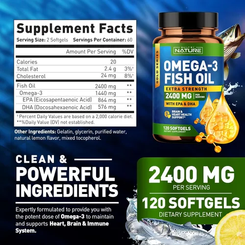 Miniatura 7 de Built by Nature Geles suaves de aceite de pescado Omega 3 - 2400 mg de aceite de pescado, 1440 mg de Omega 3, 864 mg de EPA, 576 mg de DHA