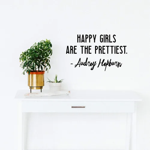 Calcomanía de vinilo para pared, diseño de Happy Girls are The Prettiest, 12 x 20 pulgadas, calcomanía motivacional de moda con cita positiva para